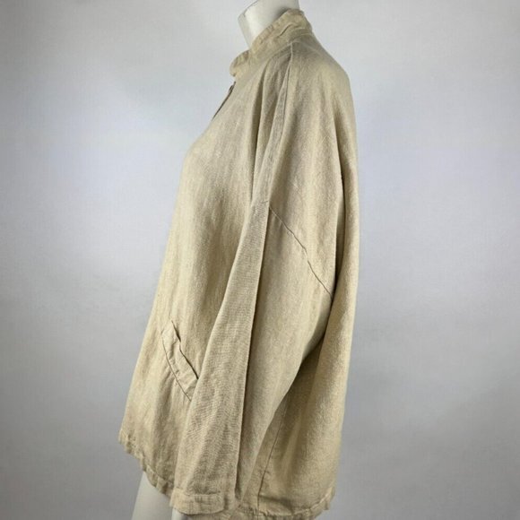 Bryn Walker Heavy Linen Jacket Women S EUC Button-Up Long Sleeve High Neck Beige - Picture 4 of 12
